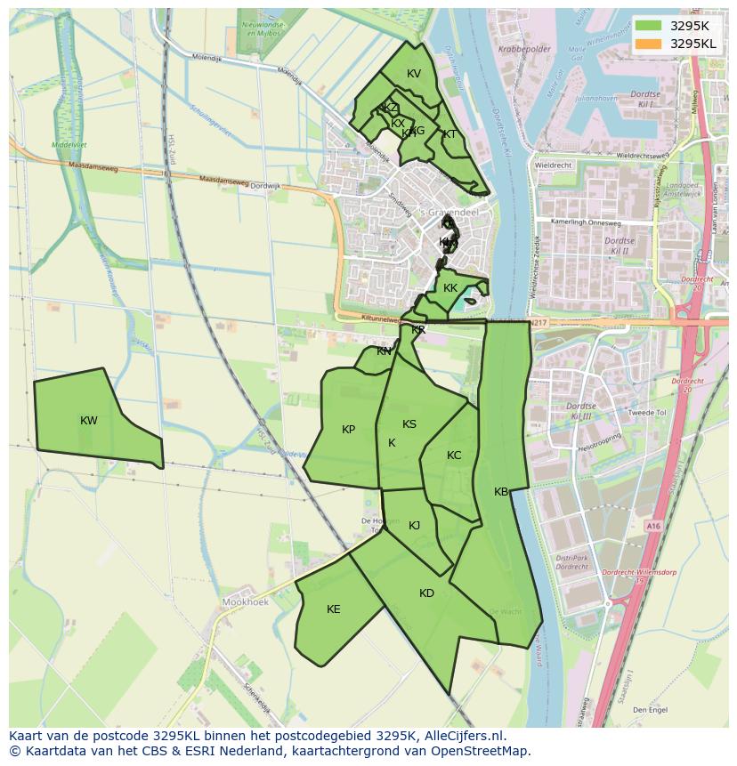 Afbeelding van het postcodegebied 3295 KL op de kaart.