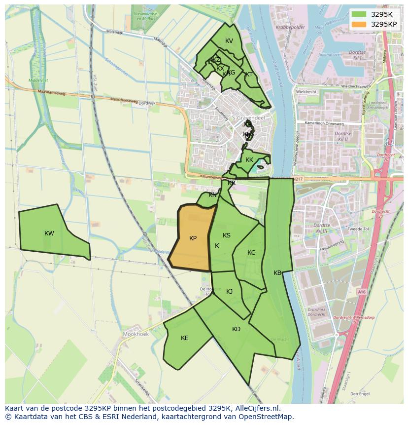 Afbeelding van het postcodegebied 3295 KP op de kaart.