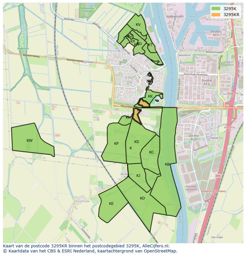 Afbeelding van het postcodegebied 3295 KR op de kaart.