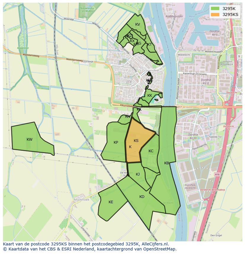 Afbeelding van het postcodegebied 3295 KS op de kaart.
