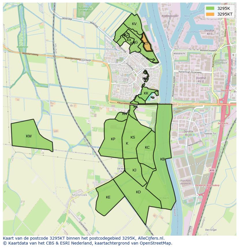Afbeelding van het postcodegebied 3295 KT op de kaart.