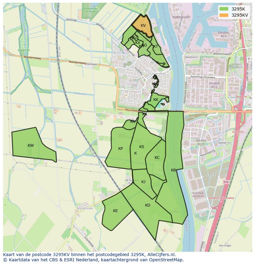 Afbeelding van het postcodegebied 3295 KV op de kaart.