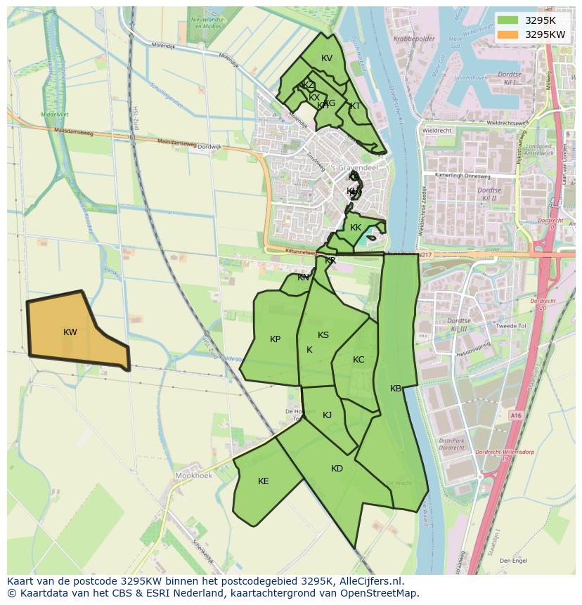 Afbeelding van het postcodegebied 3295 KW op de kaart.