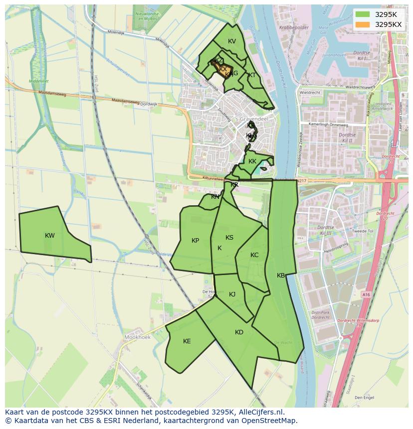 Afbeelding van het postcodegebied 3295 KX op de kaart.