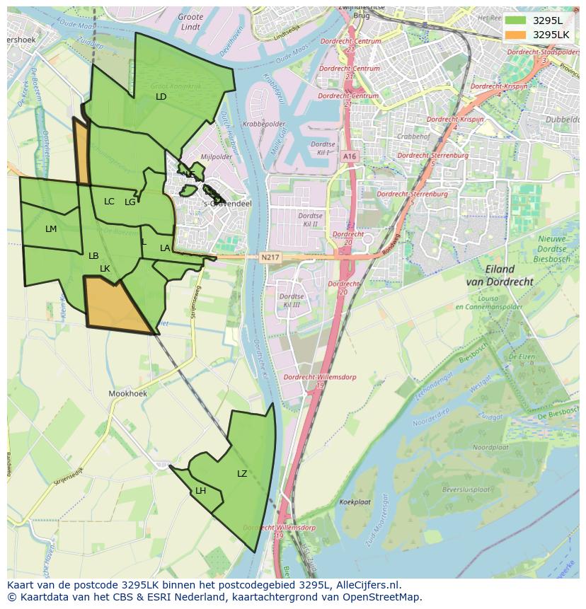 Afbeelding van het postcodegebied 3295 LK op de kaart.