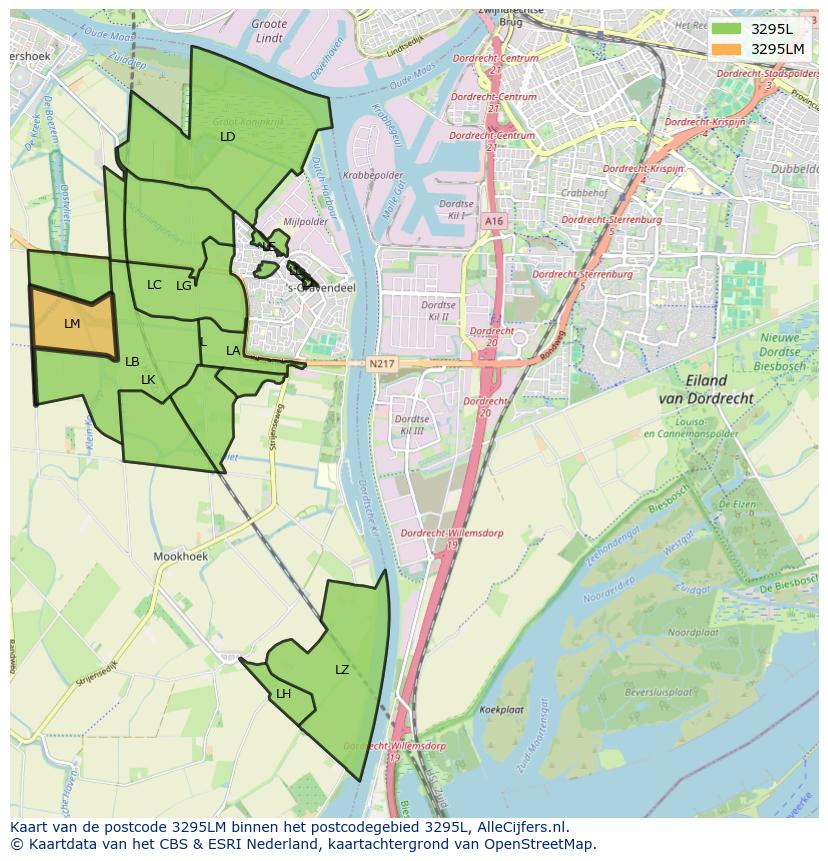 Afbeelding van het postcodegebied 3295 LM op de kaart.