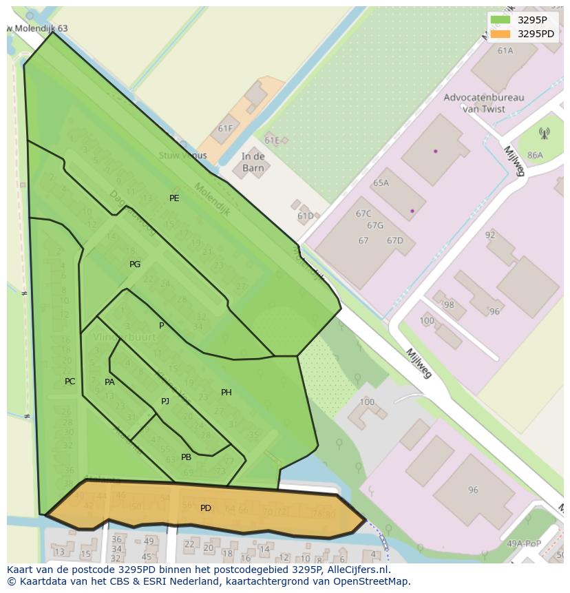 Afbeelding van het postcodegebied 3295 PD op de kaart.