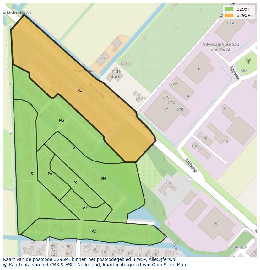 Afbeelding van het postcodegebied 3295 PE op de kaart.
