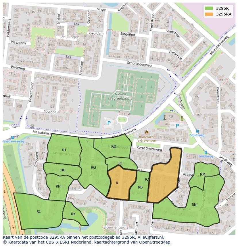 Afbeelding van het postcodegebied 3295 RA op de kaart.