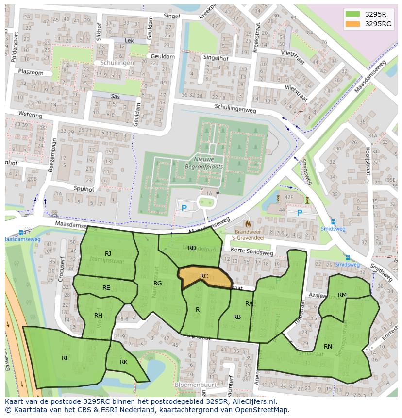 Afbeelding van het postcodegebied 3295 RC op de kaart.