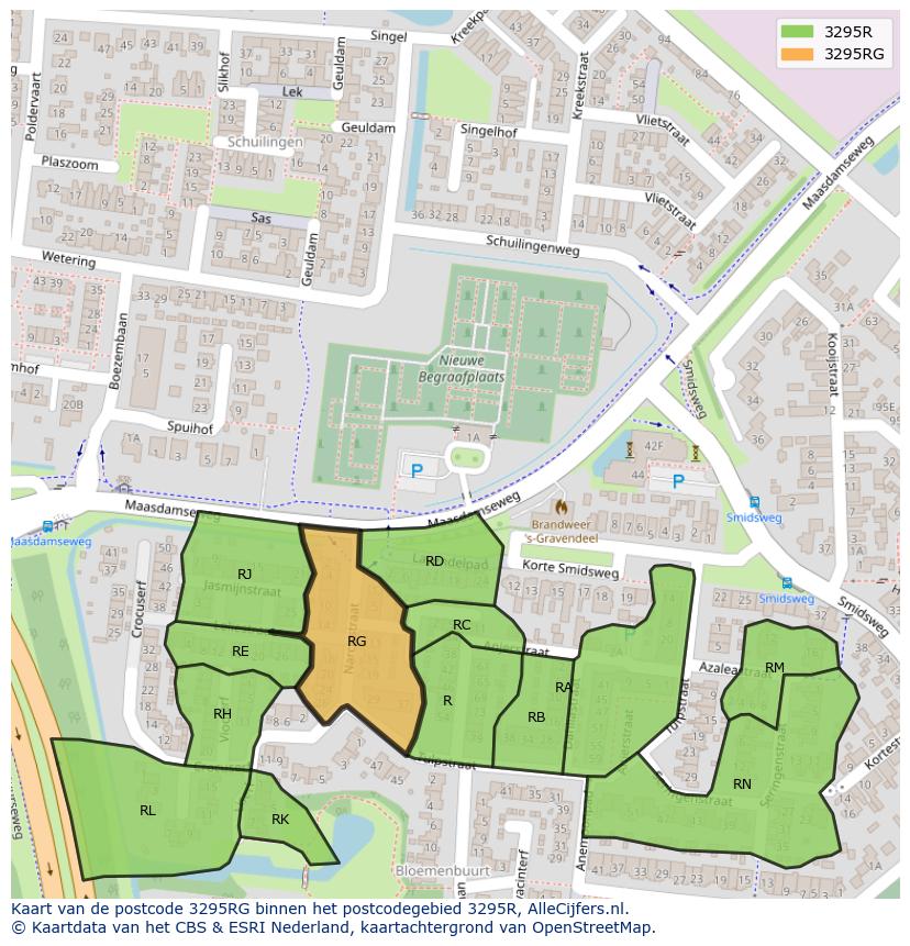 Afbeelding van het postcodegebied 3295 RG op de kaart.