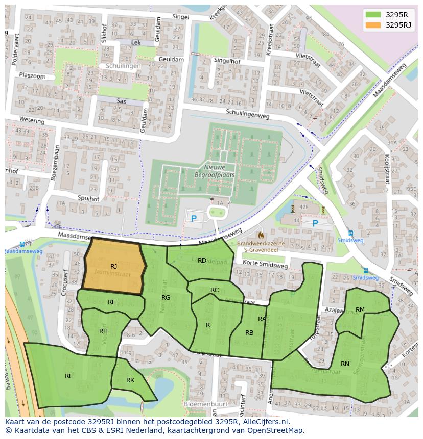 Afbeelding van het postcodegebied 3295 RJ op de kaart.