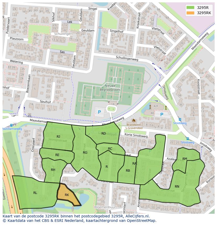 Afbeelding van het postcodegebied 3295 RK op de kaart.