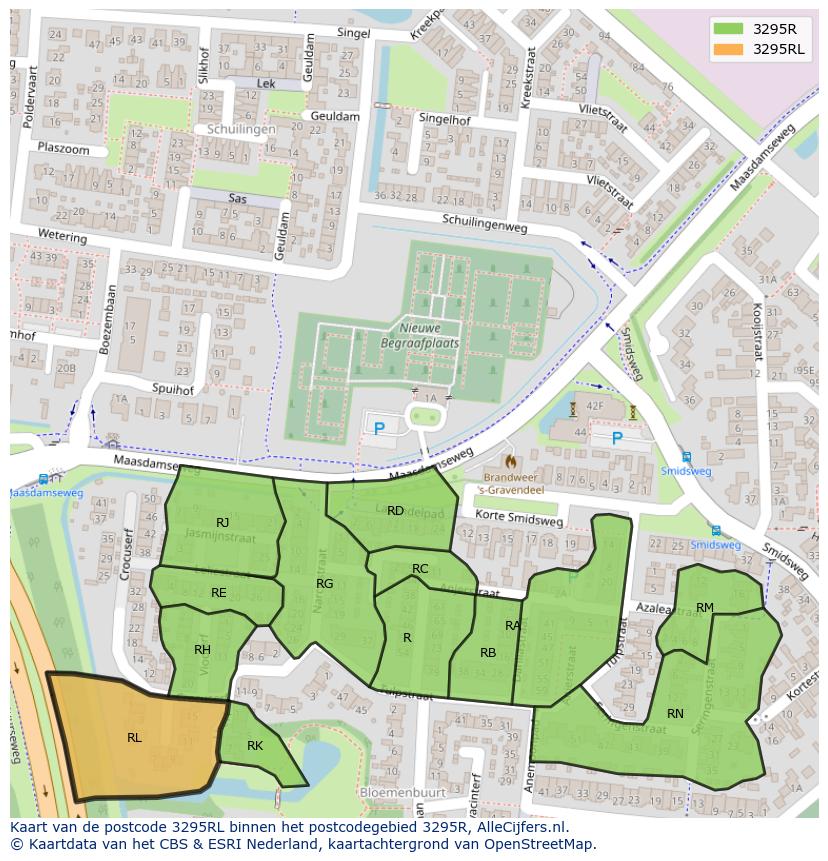 Afbeelding van het postcodegebied 3295 RL op de kaart.