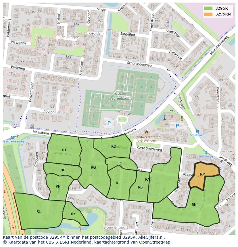Afbeelding van het postcodegebied 3295 RM op de kaart.