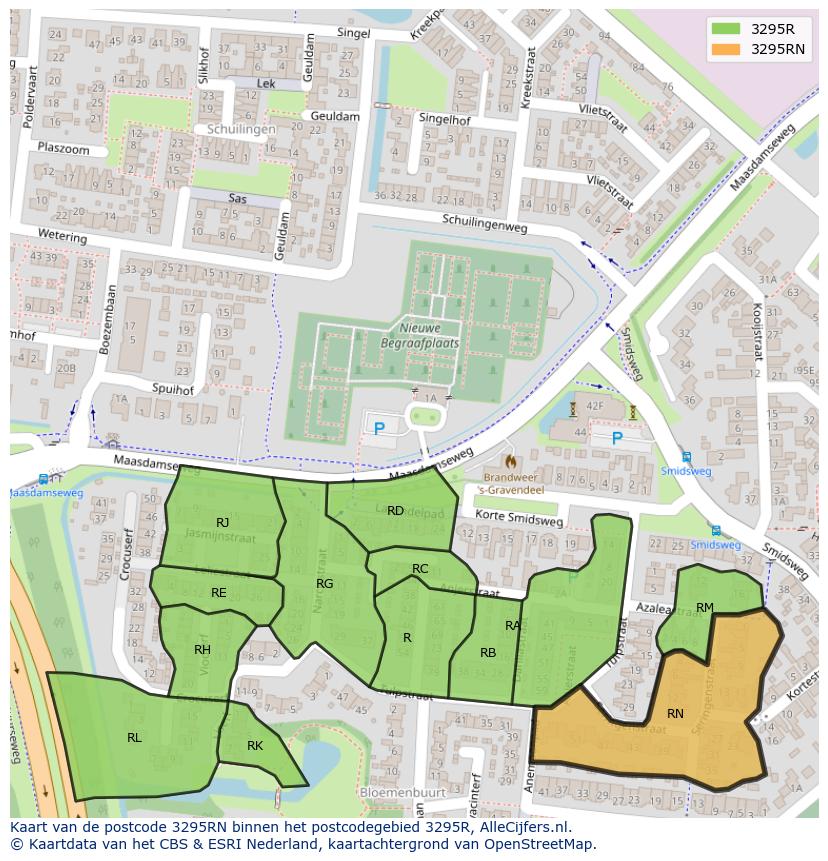 Afbeelding van het postcodegebied 3295 RN op de kaart.