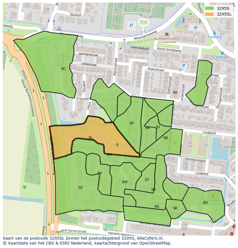 Afbeelding van het postcodegebied 3295 SL op de kaart.