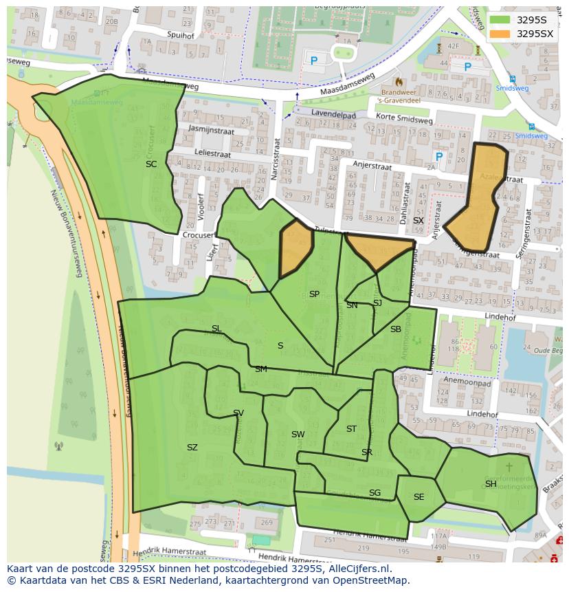 Afbeelding van het postcodegebied 3295 SX op de kaart.