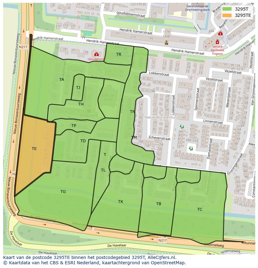 Afbeelding van het postcodegebied 3295 TE op de kaart.