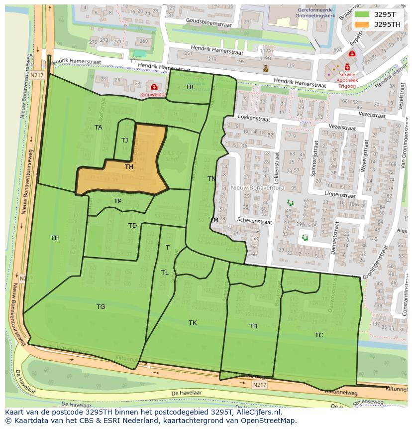 Afbeelding van het postcodegebied 3295 TH op de kaart.