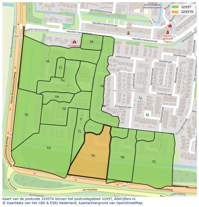 Afbeelding van het postcodegebied 3295 TK op de kaart.