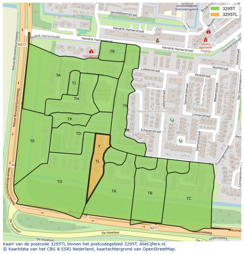 Afbeelding van het postcodegebied 3295 TL op de kaart.