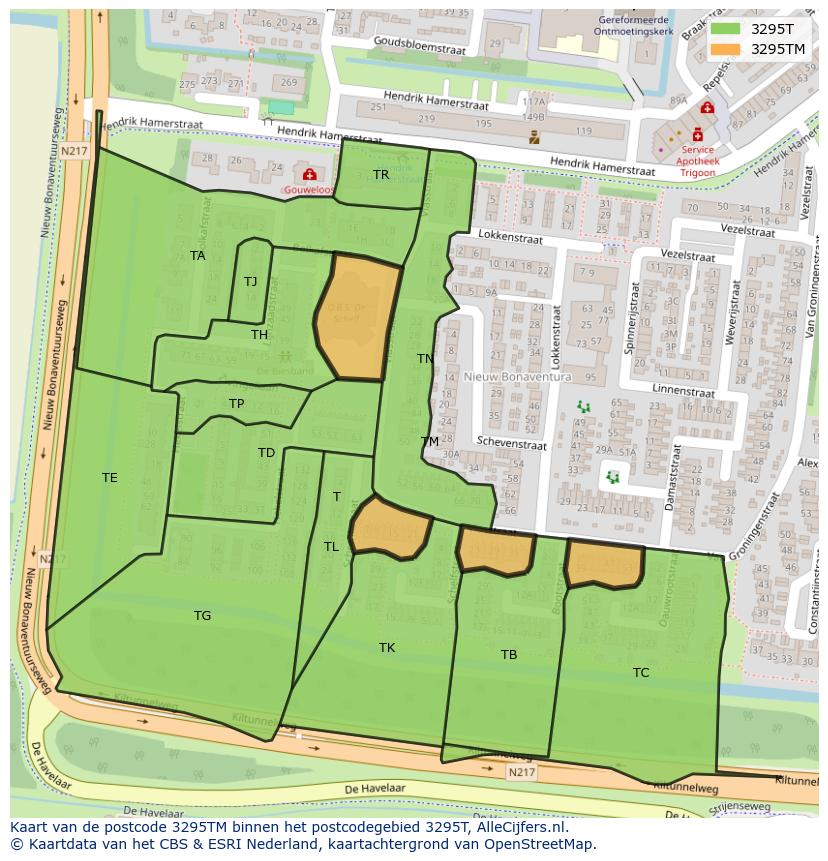 Afbeelding van het postcodegebied 3295 TM op de kaart.