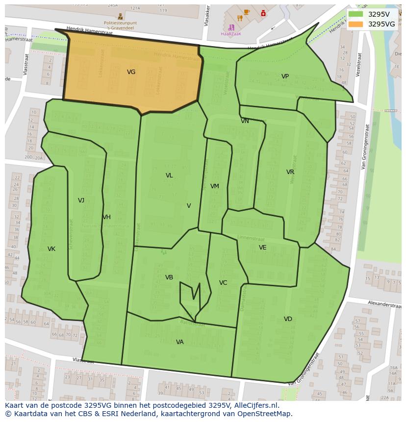 Afbeelding van het postcodegebied 3295 VG op de kaart.