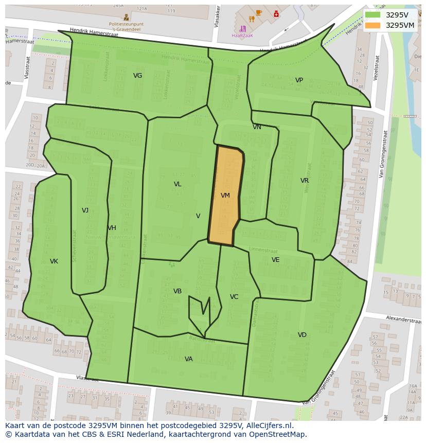 Afbeelding van het postcodegebied 3295 VM op de kaart.