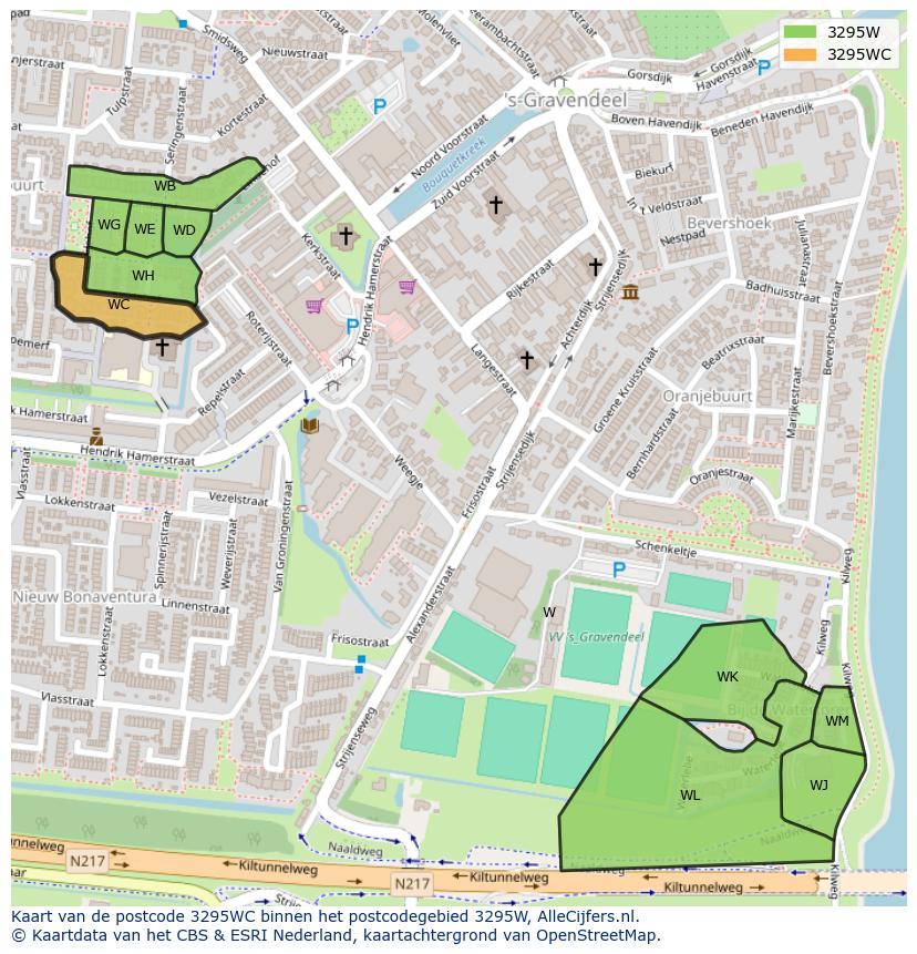 Afbeelding van het postcodegebied 3295 WC op de kaart.