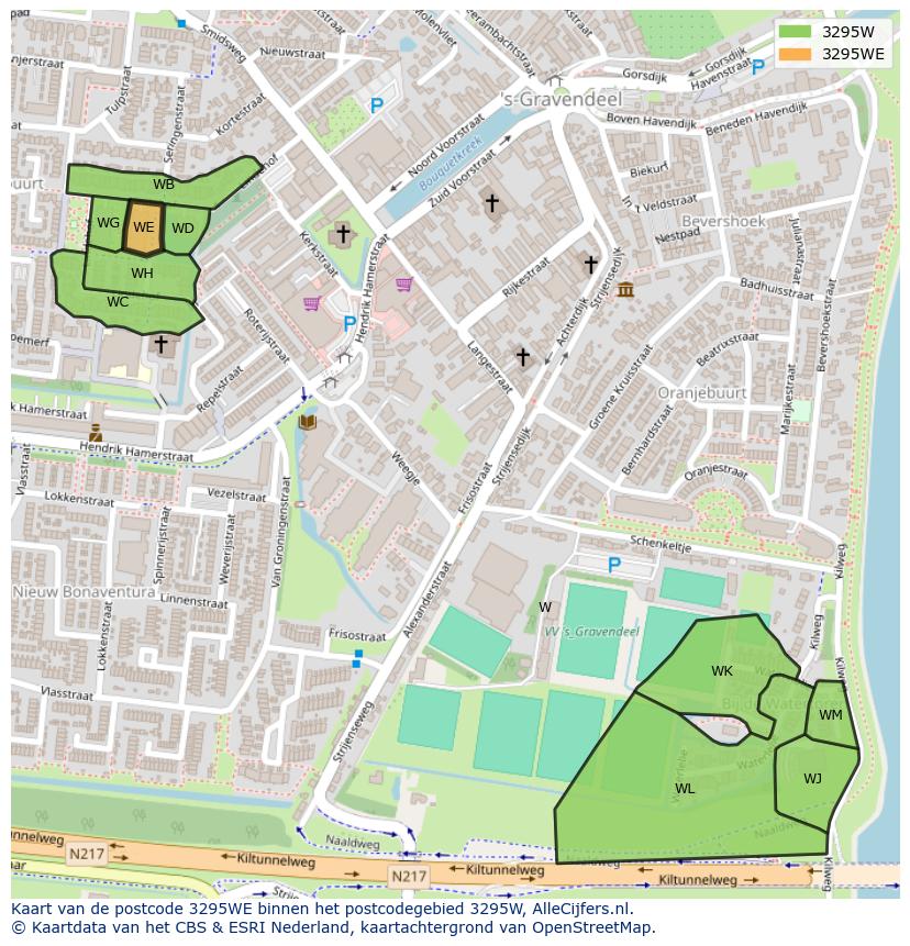 Afbeelding van het postcodegebied 3295 WE op de kaart.