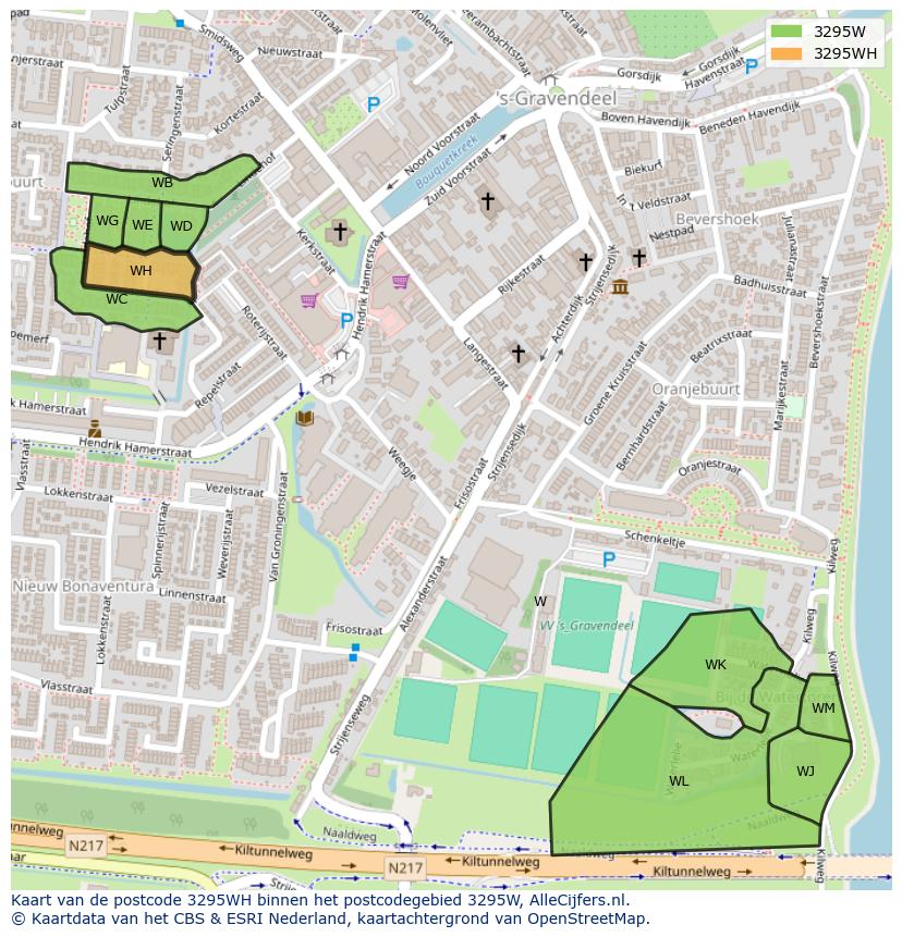 Afbeelding van het postcodegebied 3295 WH op de kaart.