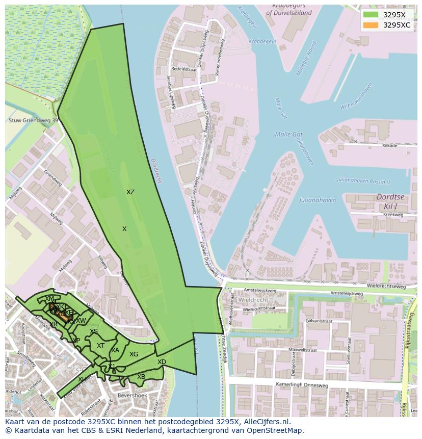 Afbeelding van het postcodegebied 3295 XC op de kaart.