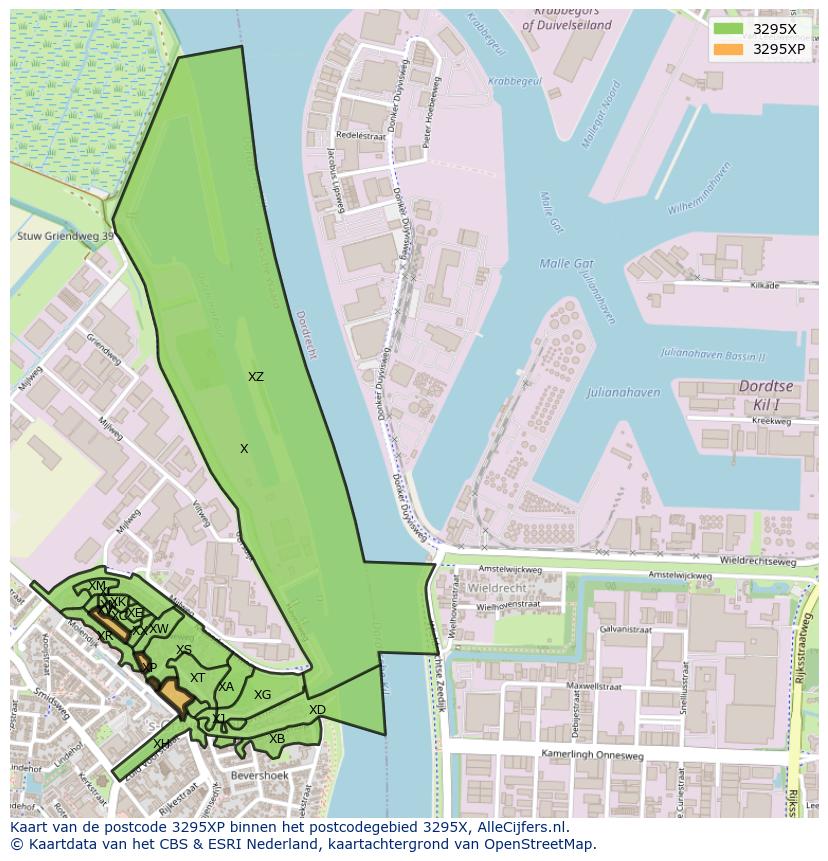 Afbeelding van het postcodegebied 3295 XP op de kaart.