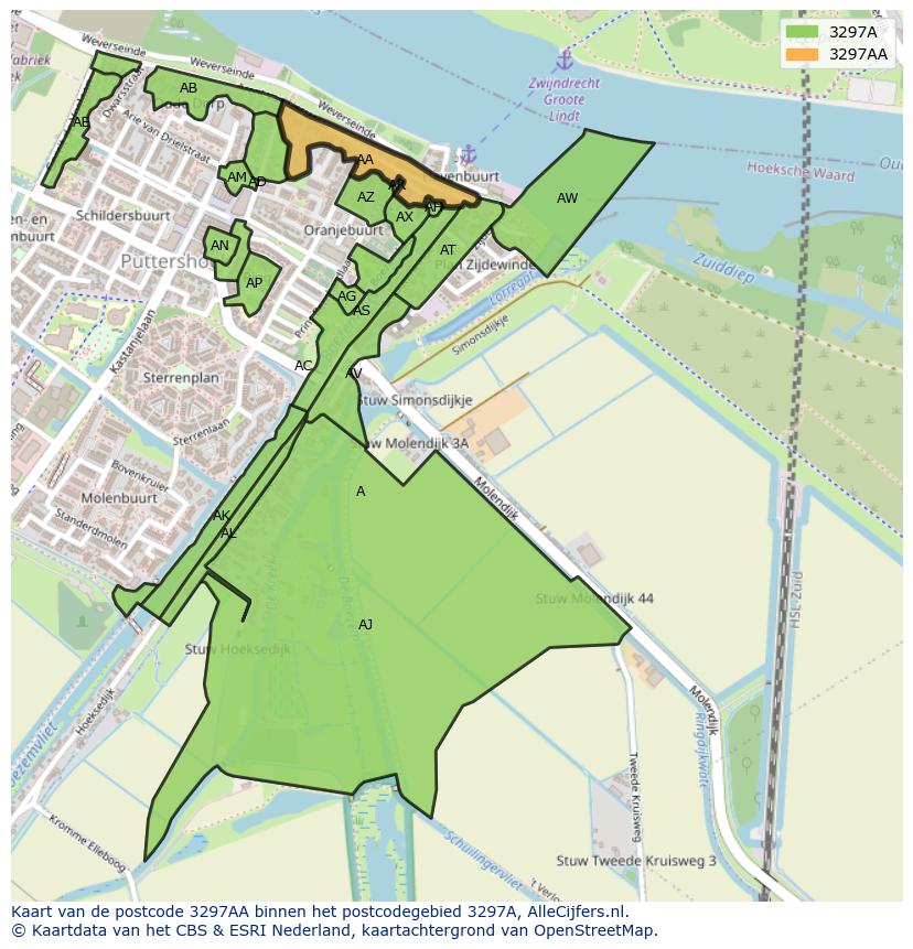 Afbeelding van het postcodegebied 3297 AA op de kaart.