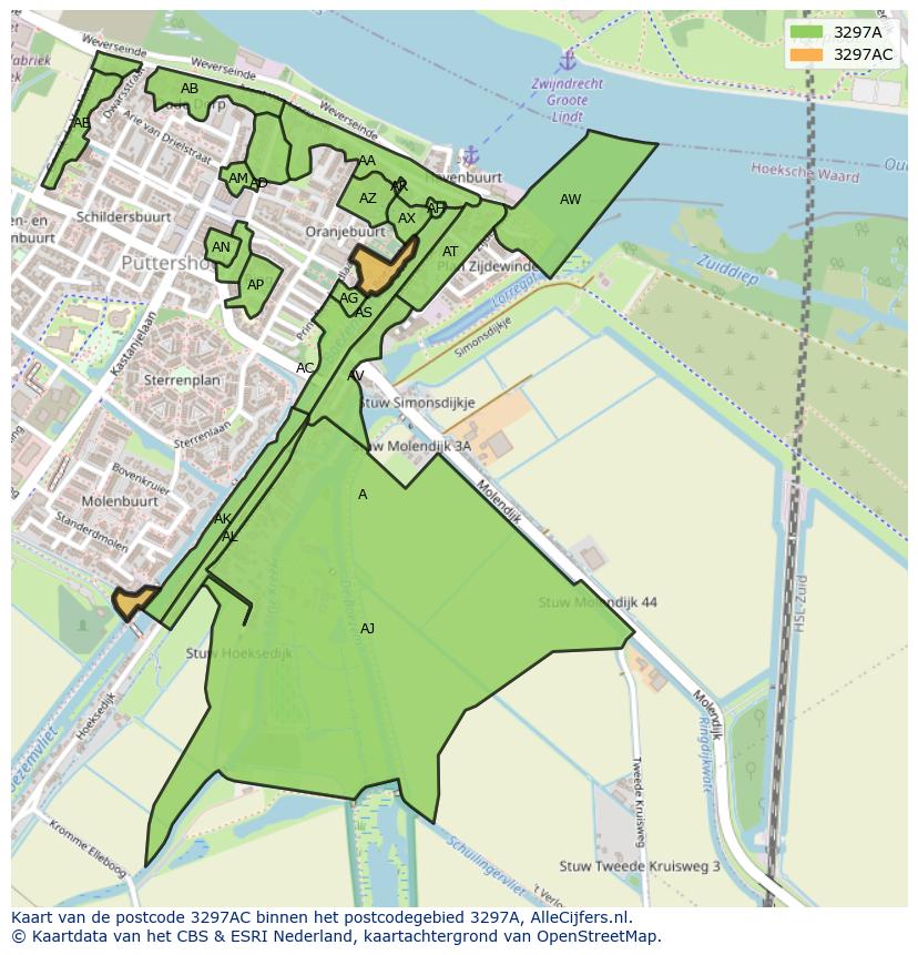Afbeelding van het postcodegebied 3297 AC op de kaart.