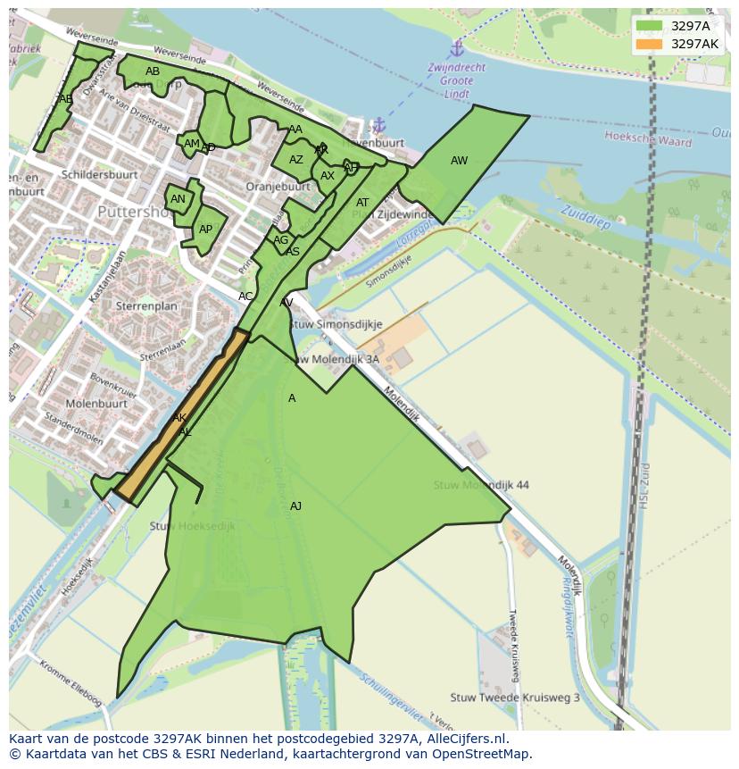 Afbeelding van het postcodegebied 3297 AK op de kaart.