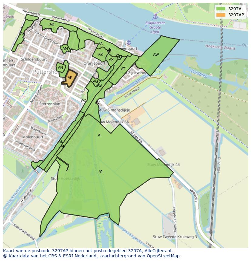 Afbeelding van het postcodegebied 3297 AP op de kaart.