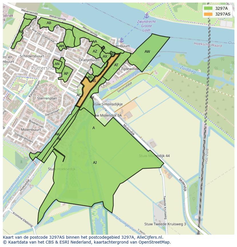 Afbeelding van het postcodegebied 3297 AS op de kaart.