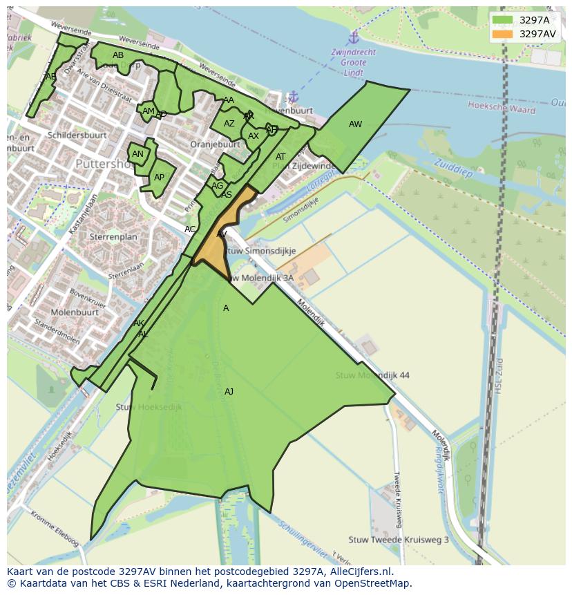 Afbeelding van het postcodegebied 3297 AV op de kaart.