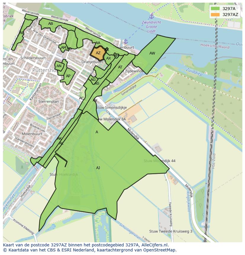 Afbeelding van het postcodegebied 3297 AZ op de kaart.