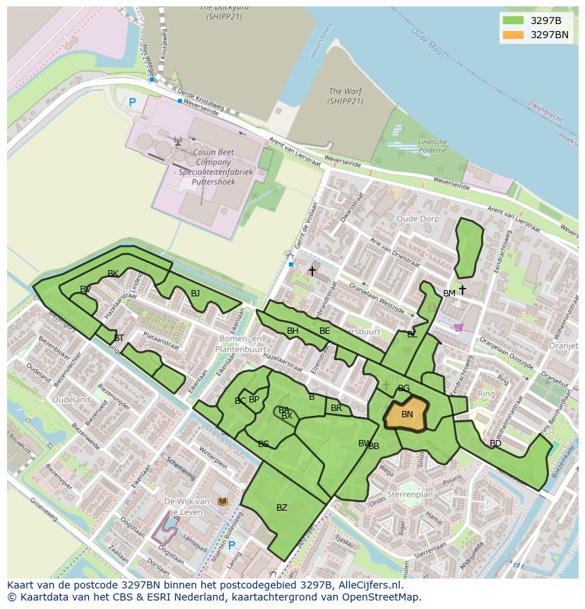 Afbeelding van het postcodegebied 3297 BN op de kaart.