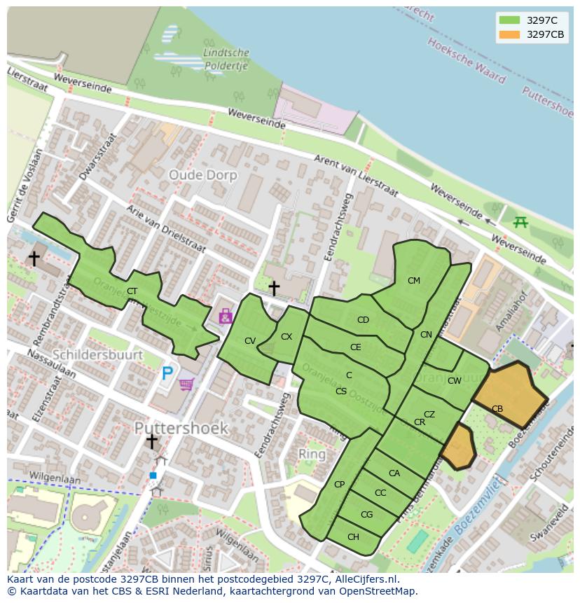 Afbeelding van het postcodegebied 3297 CB op de kaart.