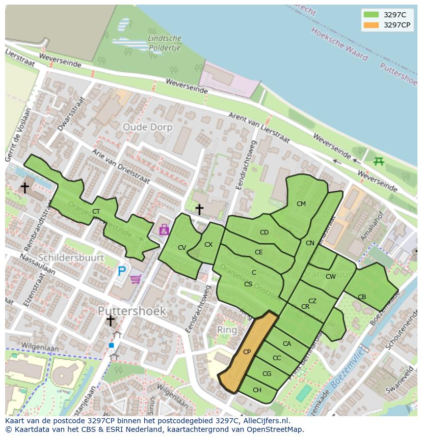 Afbeelding van het postcodegebied 3297 CP op de kaart.