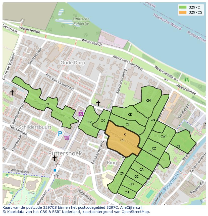Afbeelding van het postcodegebied 3297 CS op de kaart.