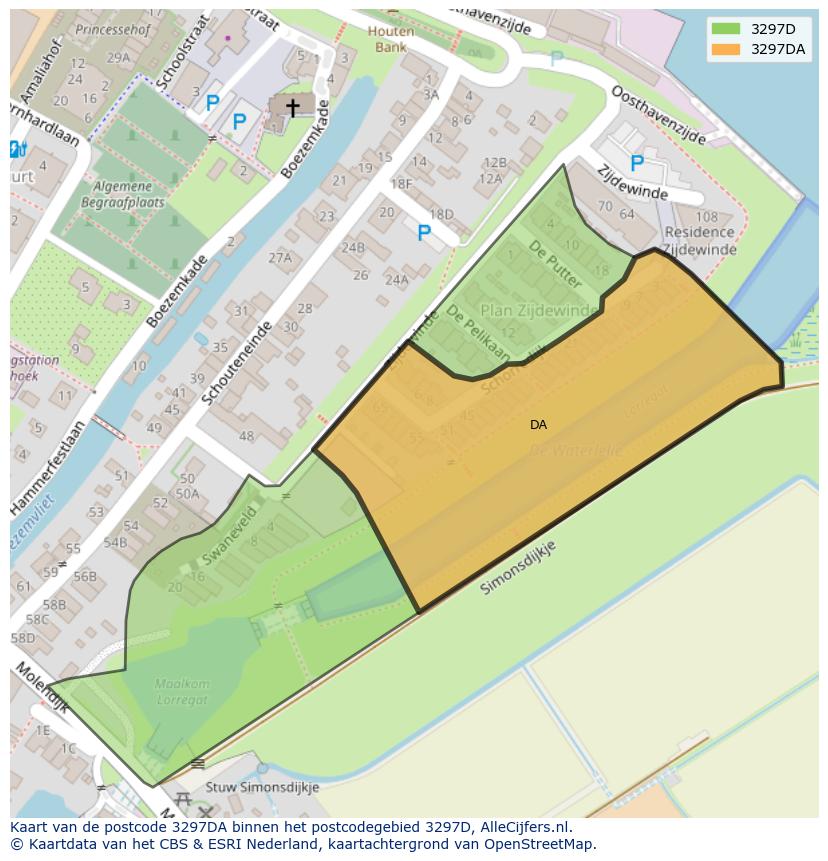 Afbeelding van het postcodegebied 3297 DA op de kaart.
