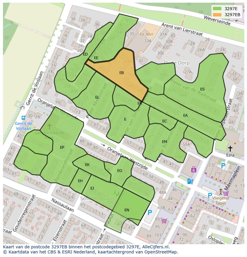 Afbeelding van het postcodegebied 3297 EB op de kaart.