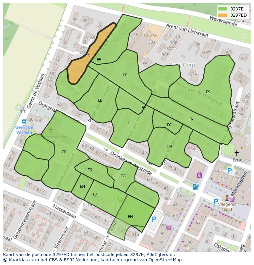 Afbeelding van het postcodegebied 3297 ED op de kaart.