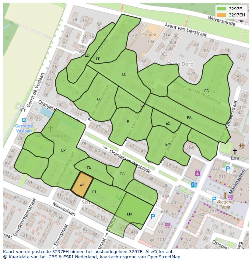 Afbeelding van het postcodegebied 3297 EH op de kaart.