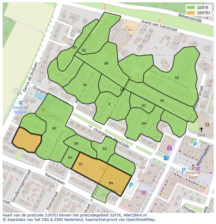 Afbeelding van het postcodegebied 3297 EJ op de kaart.